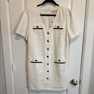 LOFT Cream Tweed Mini Dress with Black Details